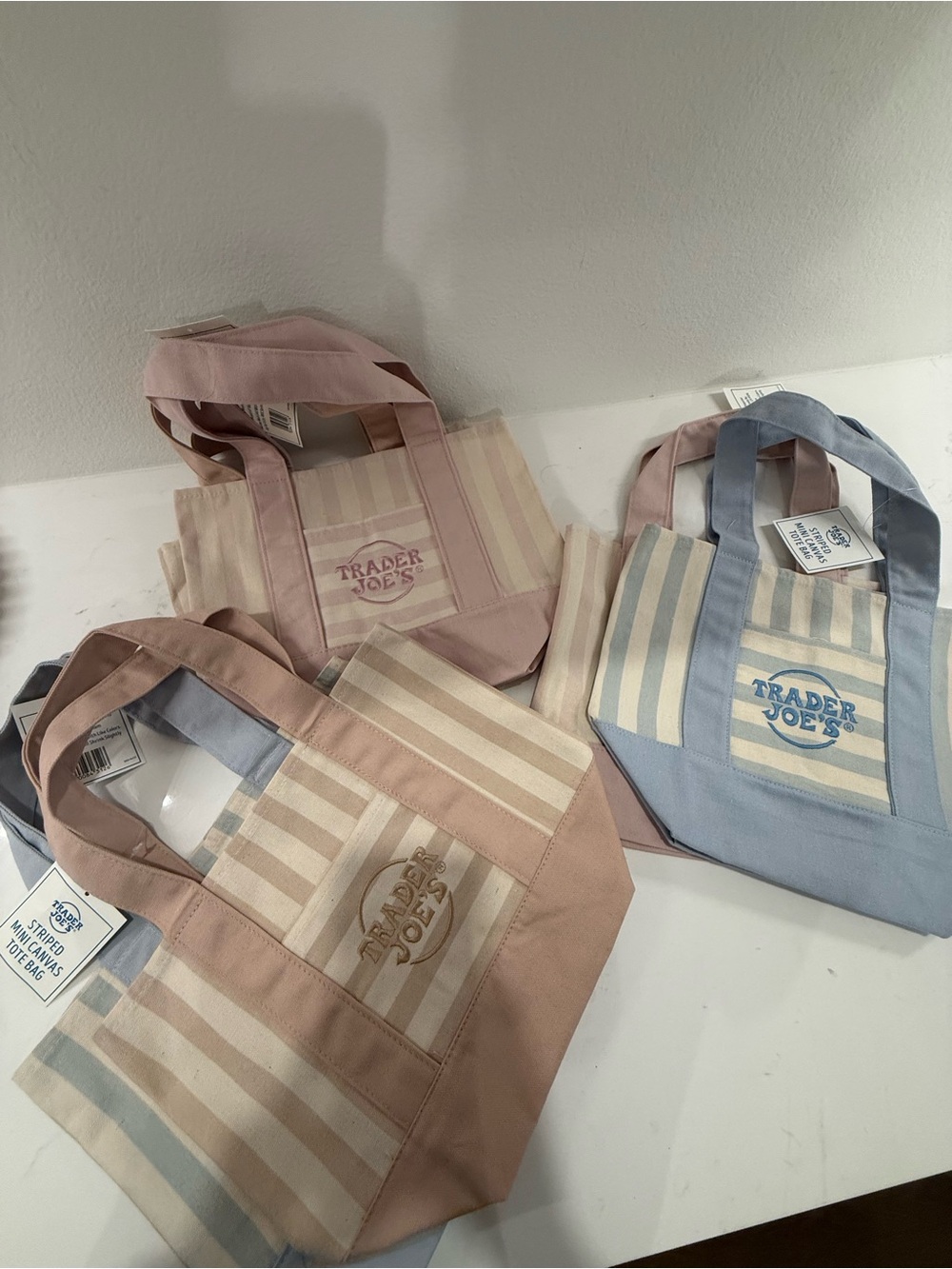 Trader Joe's Striped Canvas Tote - Pink and Blue